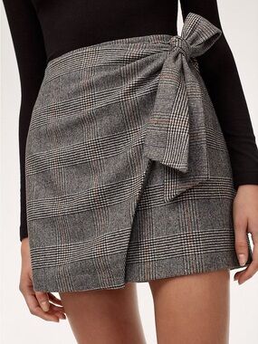 Wilfred Plaid Wrap Mini Skirt with Tie